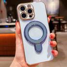 For iPhone 13 Pro Max Solid Color Electroplated Metal Holder Phone Case(Sierra Blue) - 1