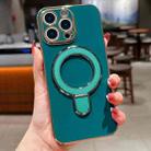 For iPhone 13 Pro Solid Color Electroplated Metal Holder Phone Case(Dark Green) - 1