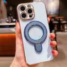 For iPhone 13 Pro Solid Color Electroplated Metal Holder Phone Case(Sierra Blue) - 1
