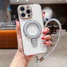 For iPhone 13 Pro Solid Color Electroplated Metal Holder Phone Case with Lanyard(Silver White) - 1