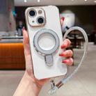 For iPhone 13 Solid Color Electroplated Metal Holder Phone Case with Lanyard(Silver White) - 1