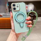 For iPhone 12 Solid Color Electroplated Metal Holder Phone Case with Lanyard(Light Green) - 1