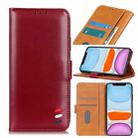 For iPhone 11 3-Color Pearl Texture Magnetic Buckle Horizontal Flip PU Leather Case with Card Slots & Wallet & Holder(Wine Red) - 1