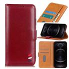 For iPhone 12 / 12 Pro 3-Color Pearl Texture Magnetic Buckle Horizontal Flip PU Leather Case with Card Slots & Wallet & Holder(Wine Red) - 1
