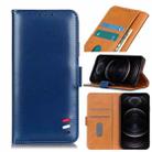 For iPhone 12 / 12 Pro 3-Color Pearl Texture Magnetic Buckle Horizontal Flip PU Leather Case with Card Slots & Wallet & Holder(Blue) - 1