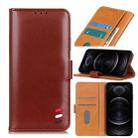 For iPhone 12 / 12 Pro 3-Color Pearl Texture Magnetic Buckle Horizontal Flip PU Leather Case with Card Slots & Wallet & Holder(Brown) - 1