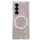 For Samsung Galaxy Z Fold5 Pearlescent Shell Texture MagSafe Phone Case(Pink Green) - 1