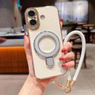 For iPhone 16 Charm Eye Electroplating Metal Holder Phone Case with Lanyard(Silver) - 1