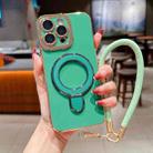 For iPhone 15 Pro Charm Eye Electroplating Metal Holder Phone Case with Lanyard(Green) - 1