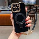 For iPhone 14 Charm Eye Electroplating Metal Holder Phone Case with Lanyard(Black) - 1