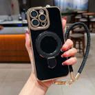 For iPhone 14 Pro Max Charm Eye Electroplating Metal Holder Phone Case with Lanyard(Black) - 1