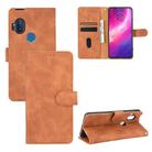 For Motorola Moto One Hyper Solid Color Skin Feel Magnetic Buckle Horizontal Flip Calf Texture PU Leather Case with Holder & Card Slots & Wallet(Brown) - 1