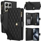 For Xiaomi 14T 5G YM016 Rhombic Zipper Card Wallet Leather Phone Case with Lanyard(Black) - 1