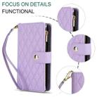 For Xiaomi 14T 5G YM016 Rhombic Zipper Card Wallet Leather Phone Case with Lanyard(Light Purple) - 2