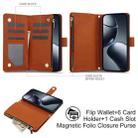 For Xiaomi 14T 5G YM016 Rhombic Zipper Card Wallet Leather Phone Case with Lanyard(Brown) - 3