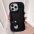 For iPhone 15 Pro Max Wristband Leather Love Holder Card Bag Phone Case(Black) - 1