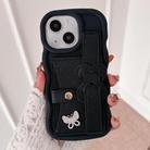 For iPhone 15 Plus Wristband Leather Love Holder Card Bag Phone Case(Black) - 1