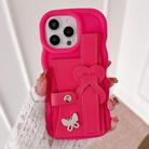 For iPhone 12 Wristband Leather Love Holder Card Bag Phone Case(Rose Red) - 1