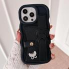 For iPhone 12 Pro Max Wristband Leather Love Holder Card Bag Phone Case(Black) - 1