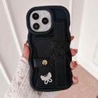 For iPhone 11 Pro Max Wristband Leather Love Holder Card Bag Phone Case(Black) - 1