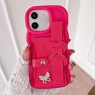 For iPhone 11 Wristband Leather Love Holder Card Bag Phone Case(Rose Red) - 1