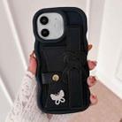 For iPhone 11 Wristband Leather Love Holder Card Bag Phone Case(Black) - 1