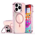 For iPhone 15 Pro Plating Gradient Discolor MagSafe Phone Case with Holder(Pink) - 1