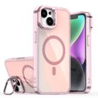 For iPhone 15 Plus Plating Gradient Discolor MagSafe Phone Case with Holder(Pink) - 1