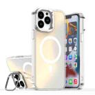 For iPhone 14 Pro Max Plating Gradient Discolor MagSafe Phone Case with Holder(White) - 1