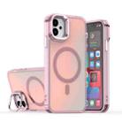 For iPhone 11 Plating Gradient Discolor MagSafe Phone Case with Holder(Pink) - 1