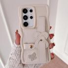 For Samsung Galaxy S23 Ultra 5G Wristband Leather Love Holder Card Bag Phone Case(White) - 1