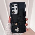 For Samsung Galaxy S25 Ultra 5G Wristband Leather Love Holder Card Bag Phone Case(Black) - 1