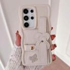 For Samsung Galaxy S25 Ultra 5G Wristband Leather Love Holder Card Bag Phone Case(White) - 1