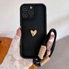 For iPhone 11 Pro Max Solid Color 3D Love TPU Phone Case with Lanyard(Black) - 1