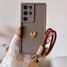For Samsung Galaxy S25 Ultra 5G Solid Color 3D Love TPU Phone Case with Lanyard(Brown) - 1