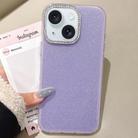 For iPhone 15 Plus Rhinestone-Embedded Camera Frame Glitter Full Coverage Phone Case(Purple) - 1