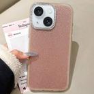For iPhone 15 Plus Rhinestone-Embedded Camera Frame Glitter Full Coverage Phone Case(Brown) - 1