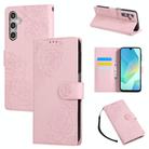 For Samsung Galaxy A16 5G Rose Flower Embossed 3-Card Slots Leather Phone Case(Pink) - 1