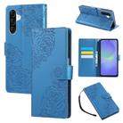 For Samsung Galaxy A36 5G Rose Flower Embossed 3-Card Slots Leather Phone Case(Blue) - 1