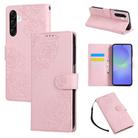 For Samsung Galaxy A36 5G Rose Flower Embossed 3-Card Slots Leather Phone Case(Pink) - 1