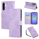 For Samsung Galaxy A36 5G Rose Flower Embossed 3-Card Slots Leather Phone Case(Purple) - 1