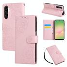 For Samsung Galaxy A56 5G Rose Flower Embossed 3-Card Slots Leather Phone Case(Pink) - 1