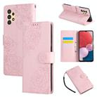 For Samsung Galaxy A13 4G / 5G Rose Flower Embossed 3-Card Slots Leather Phone Case(Pink) - 1