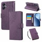 For Samsung Galaxy A05 Rose Flower Embossed 3-Card Slots Leather Phone Case(Deep Purple) - 1