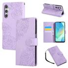 For Samsung Galaxy A54 5G Rose Flower Embossed 3-Card Slots Leather Phone Case(Purple) - 1