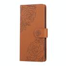 For OPPO Reno12 Pro 5G Global Rose Flower Embossed 3-Card Slots Leather Phone Case(Brown) - 2