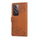 For OPPO Reno12 Pro 5G Global Rose Flower Embossed 3-Card Slots Leather Phone Case(Brown) - 3