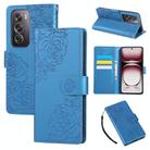 For OPPO Reno12 Pro 5G Global Rose Flower Embossed 3-Card Slots Leather Phone Case(Blue) - 1