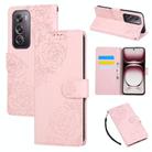 For OPPO Reno12 Pro 5G Global Rose Flower Embossed 3-Card Slots Leather Phone Case(Pink) - 1