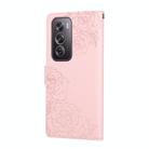 For OPPO Reno12 Pro 5G Global Rose Flower Embossed 3-Card Slots Leather Phone Case(Pink) - 3